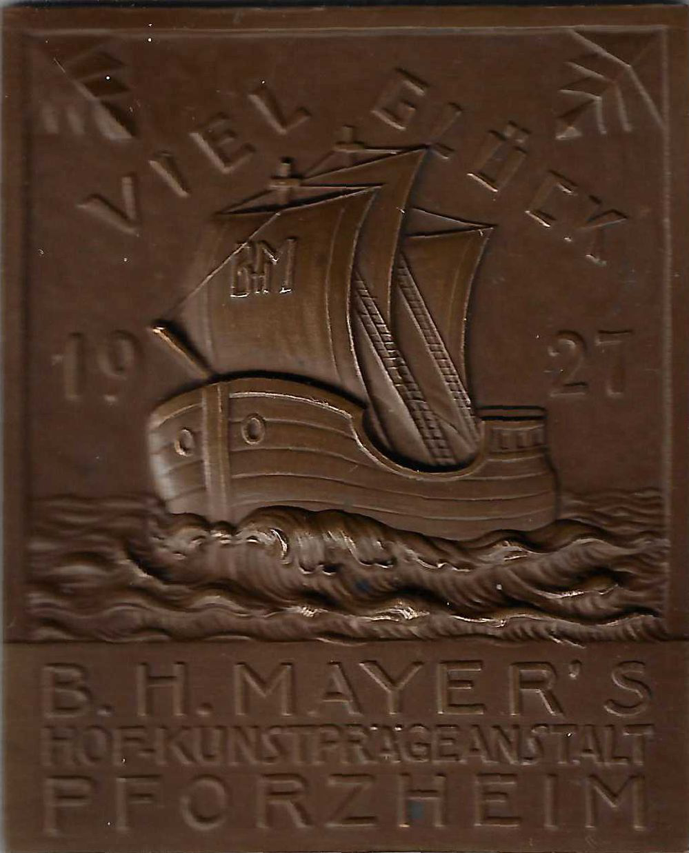Jahresmedaille des Jahres 1927 der B. H. Mayer's Hof-Kunstprägeanstalt Pforzheim