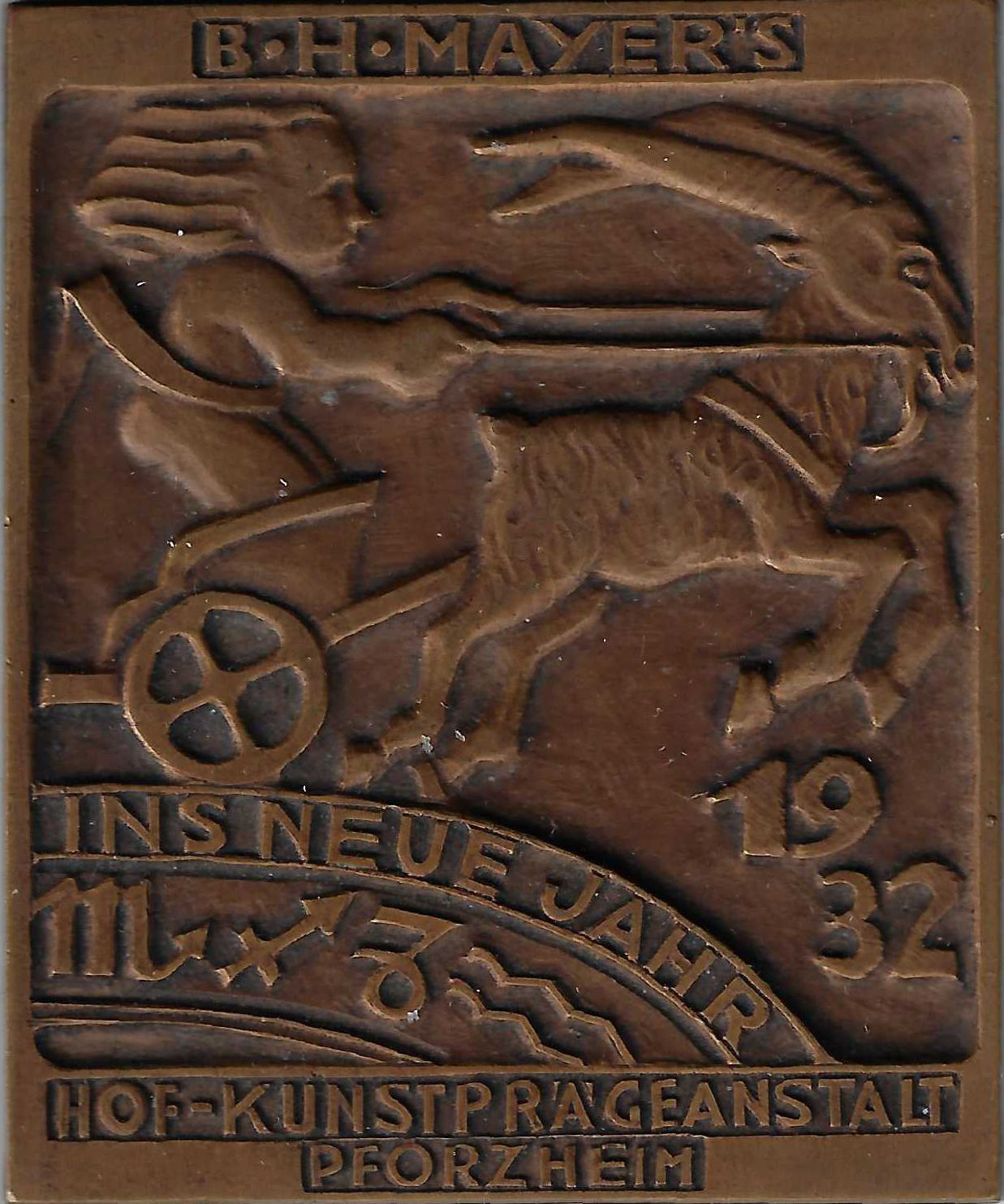 Jahresmedaille des Jahres 1932 der B. H. Mayer's Hof-Kunstprägeanstalt Pforzheim