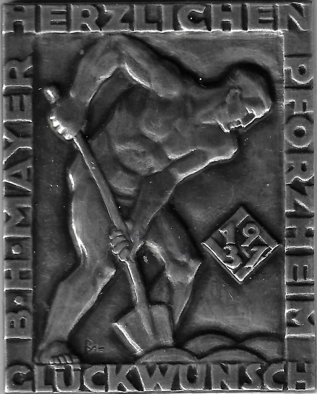 Jahresmedaille des Jahres 1937 der B. H. Mayer's Hof-Kunstprägeanstalt Pforzheim