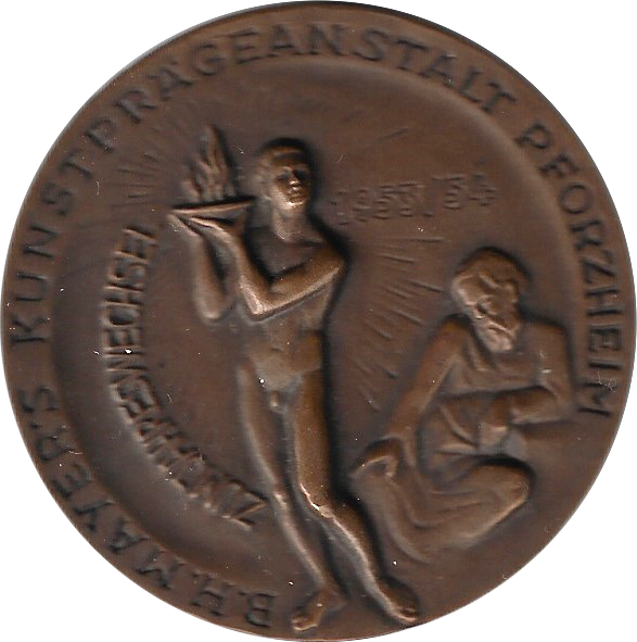 Jahresmedaille des Jahres 1954 der B. H. Mayer's Hof-Kunstprägeanstalt Pforzheim