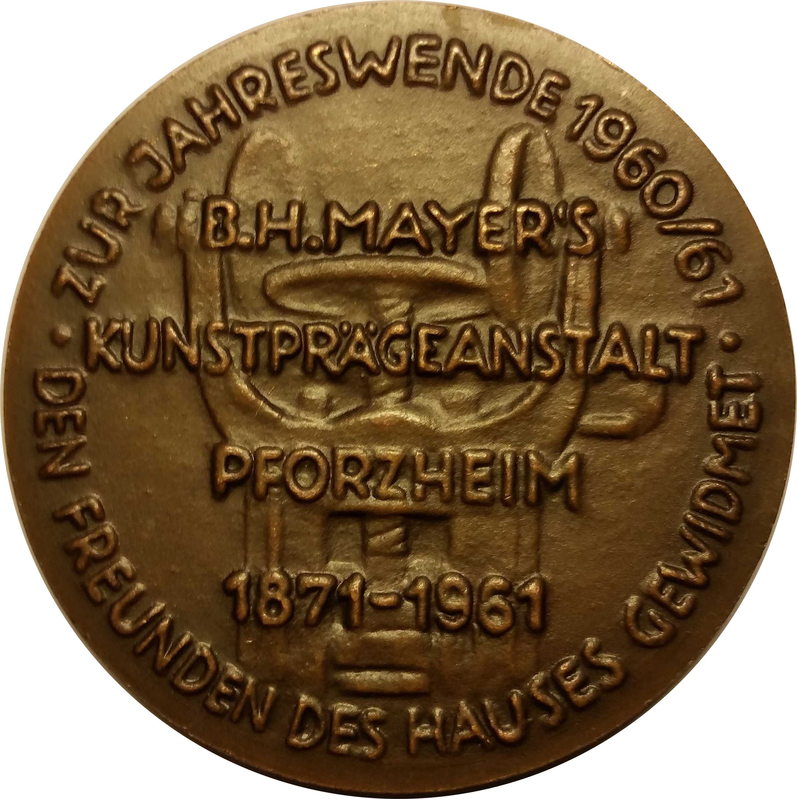 Jahresmedaille des Jahres 1961 der B. H. Mayer's Hof-Kunstprägeanstalt Pforzheim